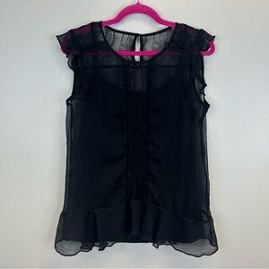 Maurice’s Womens L Black Sheer Ruffle Sleeveless Blouse Goth Dark Romantic Lace